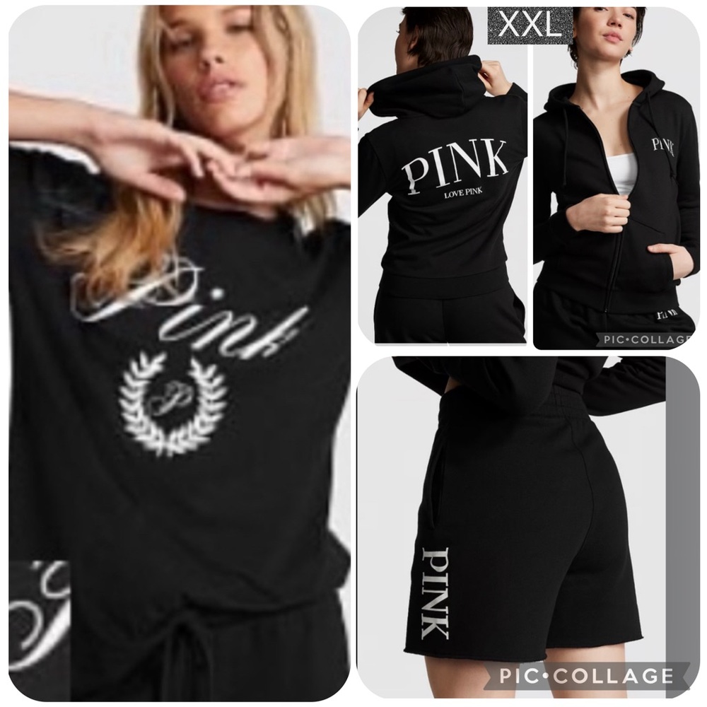 PINK vs short sleeve tee 5” sweat shorts full zip hoodie campus short sleeve